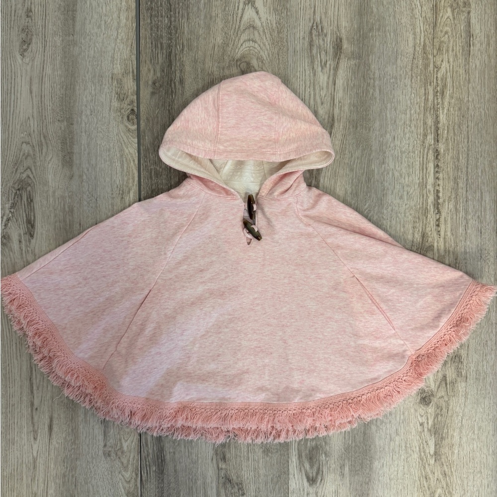 Pink Hooded Poncho with Fringe